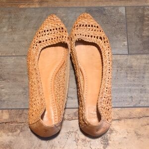 Frye Tan Leather Woven Flats
